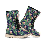 Watercolor Protea Pattern Print Winter Boots