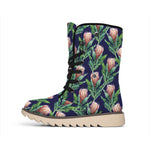 Watercolor Protea Pattern Print Winter Boots