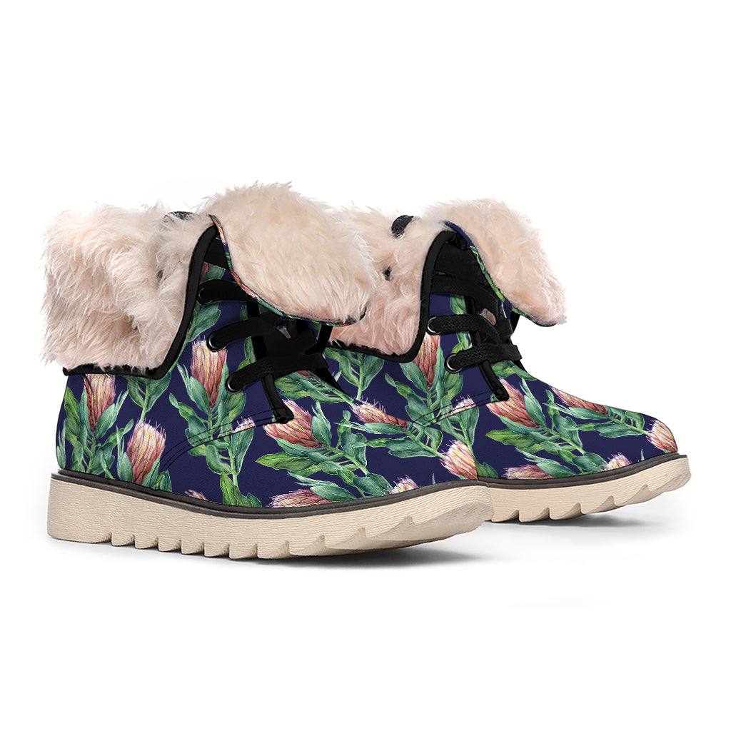 Watercolor Protea Pattern Print Winter Boots