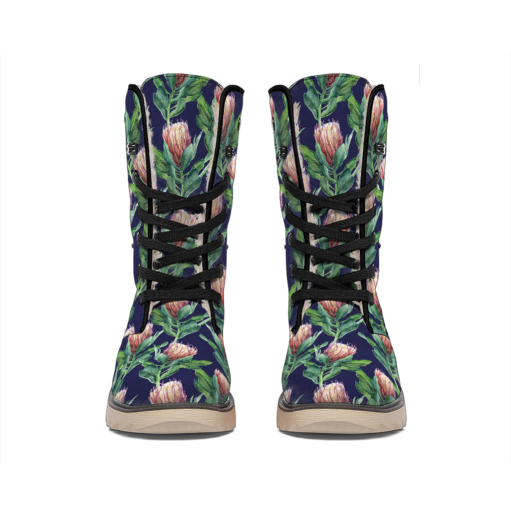 Watercolor Protea Pattern Print Winter Boots