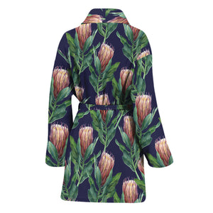 Watercolor Protea Pattern Print Women's Bathrobe