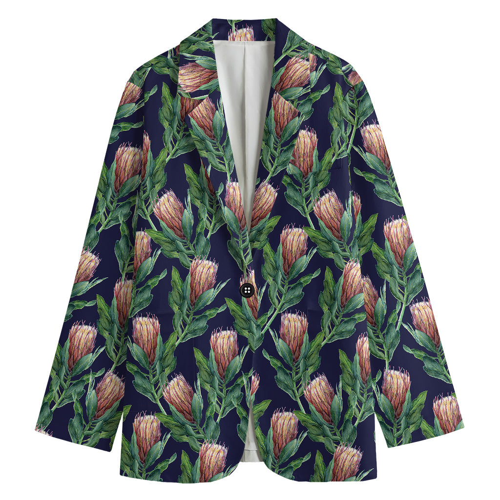 Watercolor Protea Pattern Print Women's Blazer