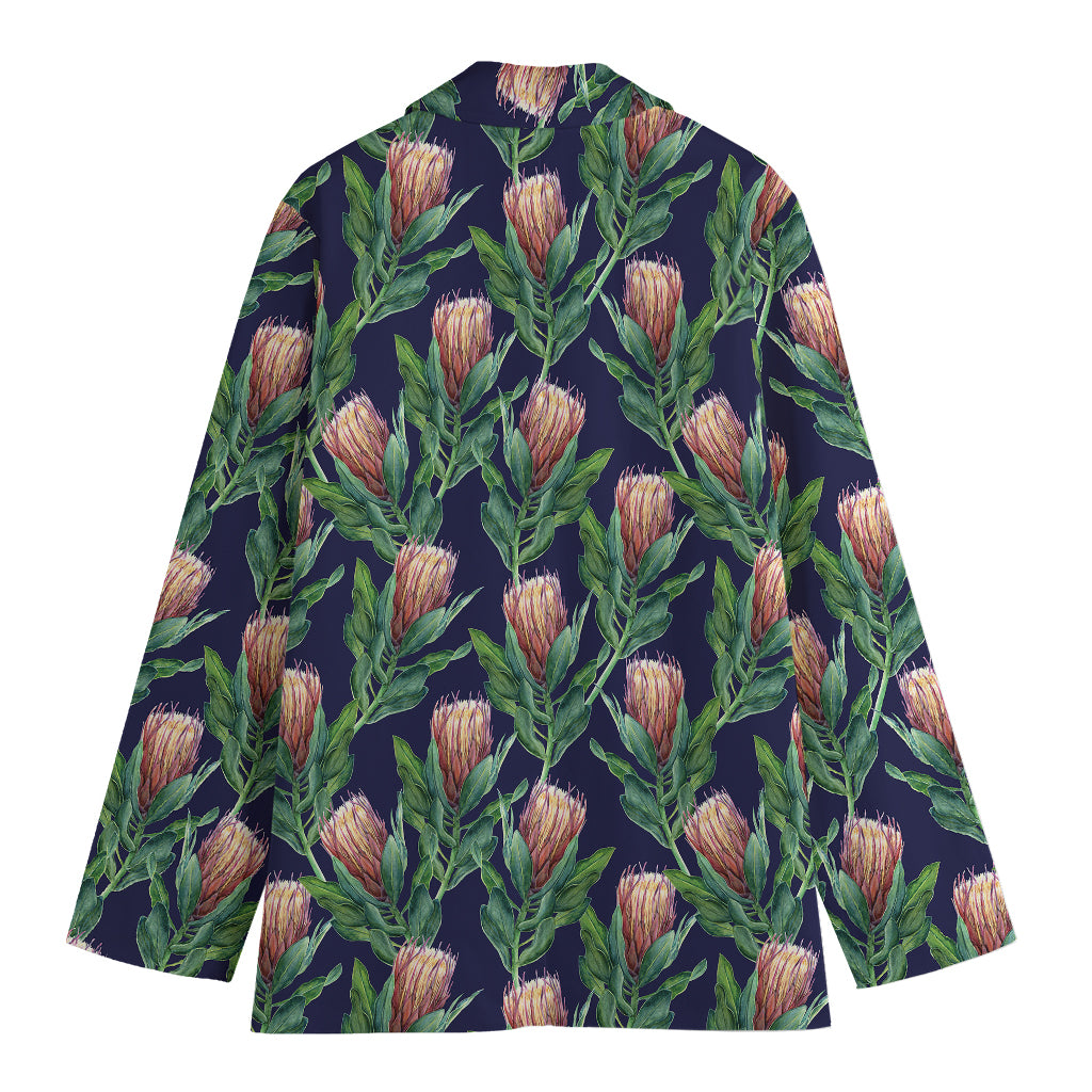 Watercolor Protea Pattern Print Women's Blazer