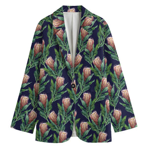 Watercolor Protea Pattern Print Women's Cotton Blazer