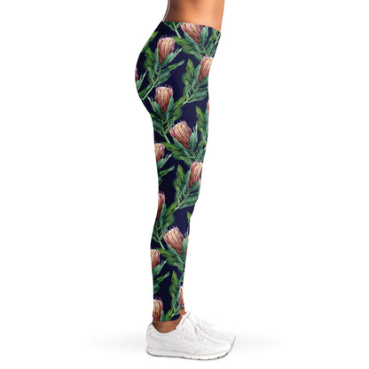 Watercolor Protea Pattern Print Women's Leggings