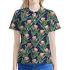 Watercolor Protea Pattern Print Women's Polo Shirt