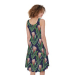 Watercolor Protea Pattern Print Women's Sleeveless Dress