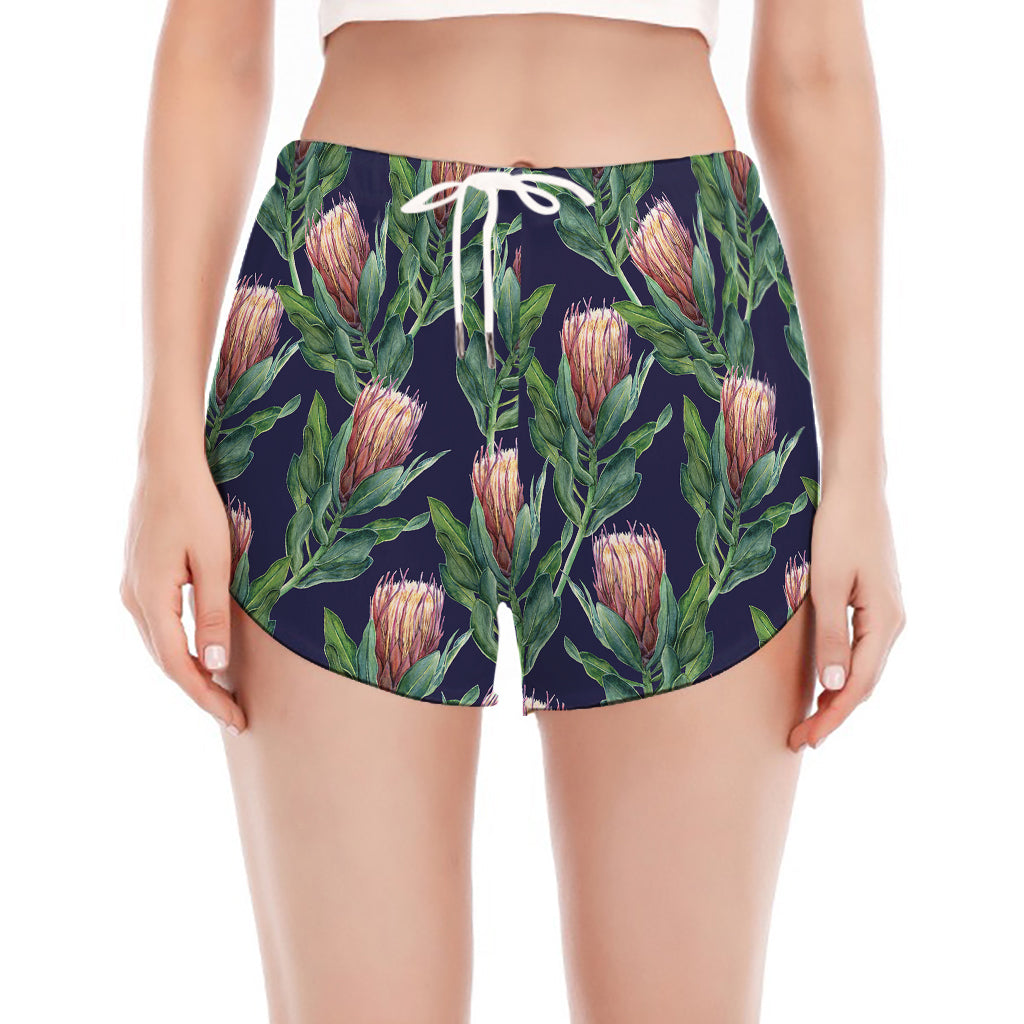 Watercolor Protea Pattern Print Women's Split Running Shorts