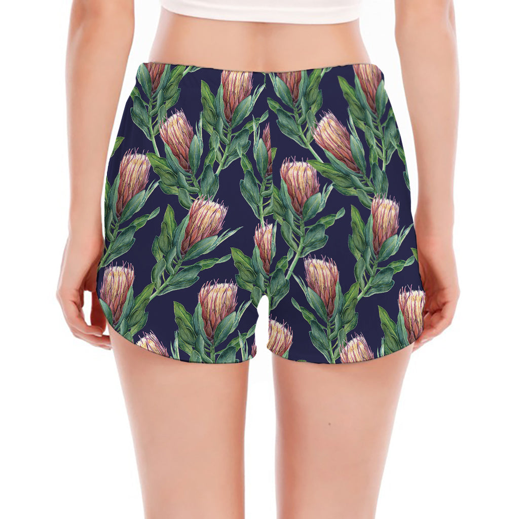 Watercolor Protea Pattern Print Women's Split Running Shorts