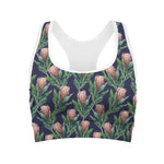 Watercolor Protea Pattern Print Women's Sports Bra