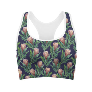 Watercolor Protea Pattern Print Women's Sports Bra