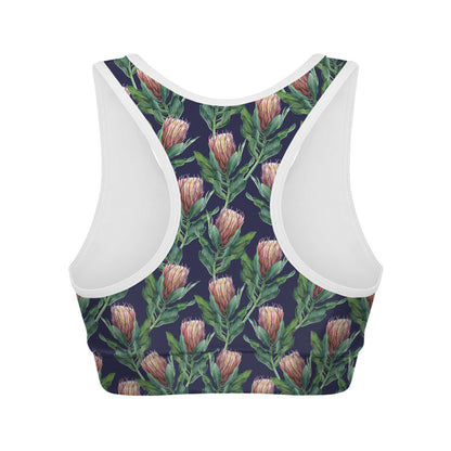 Watercolor Protea Pattern Print Women's Sports Bra