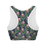 Watercolor Protea Pattern Print Women's Sports Bra