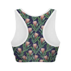 Watercolor Protea Pattern Print Women's Sports Bra