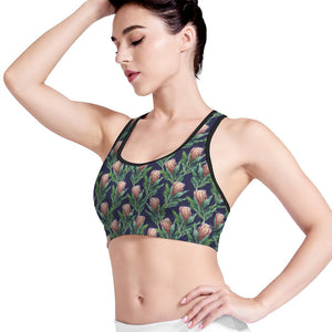 Watercolor Protea Pattern Print Women's Sports Bra