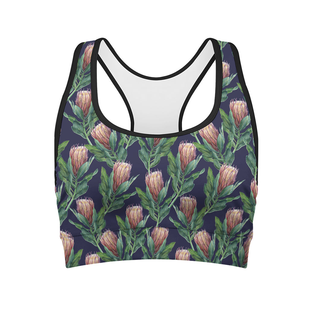 Watercolor Protea Pattern Print Women's Sports Bra