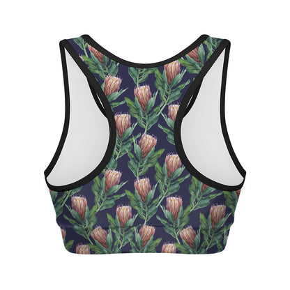 Watercolor Protea Pattern Print Women's Sports Bra