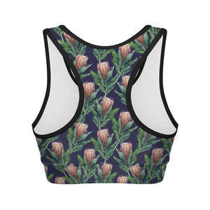 Watercolor Protea Pattern Print Women's Sports Bra