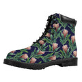 Watercolor Protea Pattern Print Padded Collar Lace Up Boots