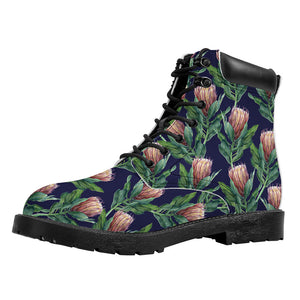 Watercolor Protea Pattern Print Work Boots