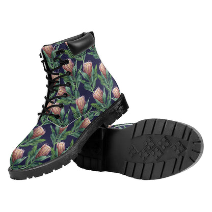 Watercolor Protea Pattern Print Work Boots