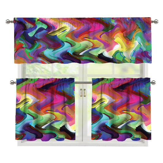 Watercolor Psychedelic Print 3 Piece Kitchen Curtains