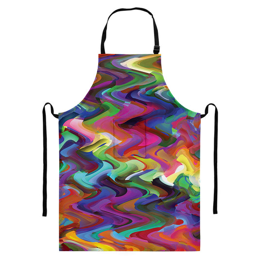 Watercolor Psychedelic Print Bib Apron With Pocket