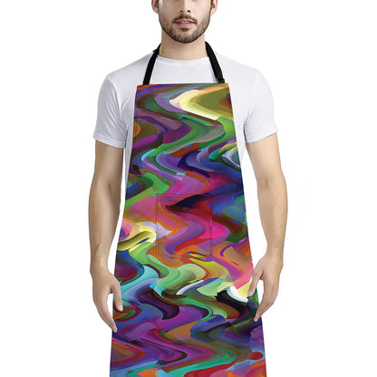 Watercolor Psychedelic Print Bib Apron With Pocket