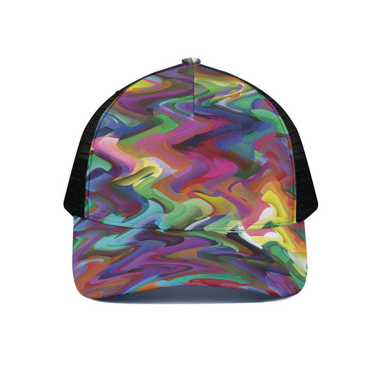 Watercolor Psychedelic Print Black Mesh Trucker Cap