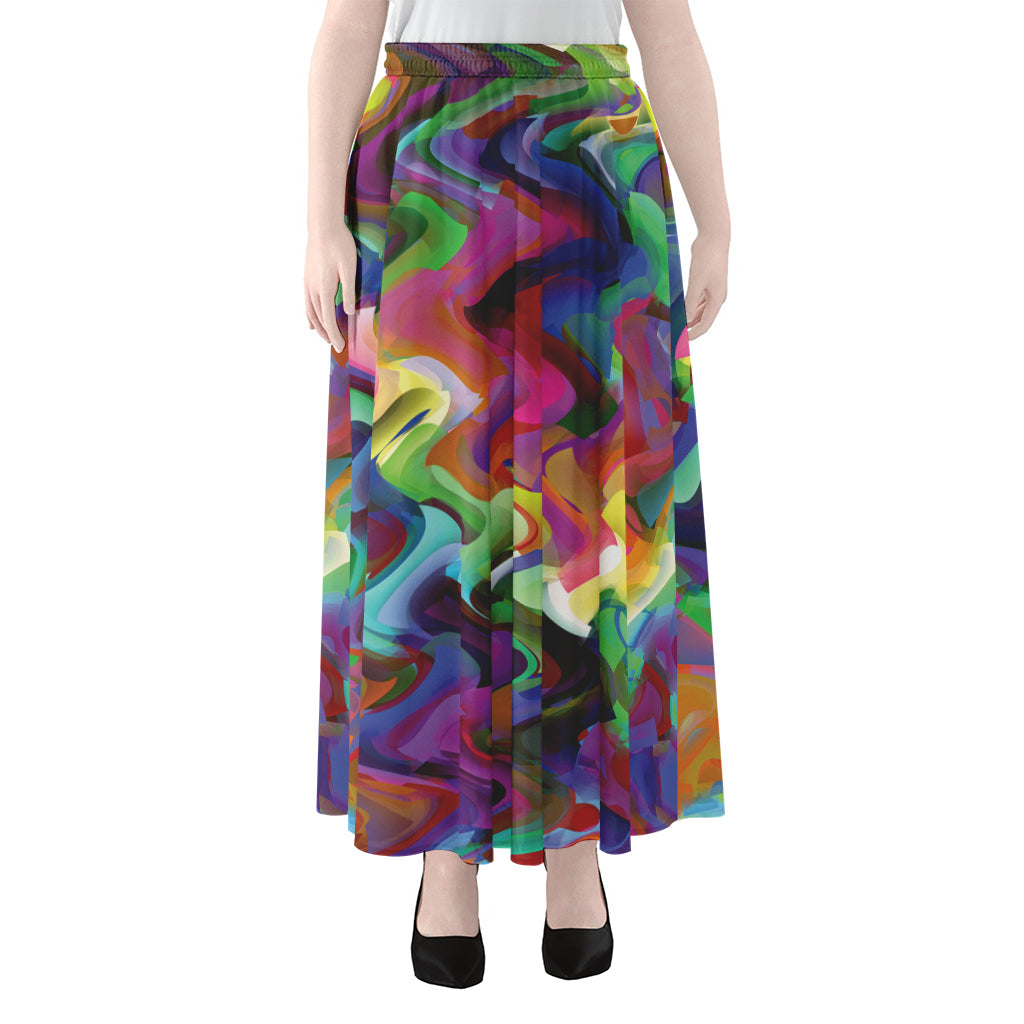Watercolor Psychedelic Print Chiffon Maxi Skirt