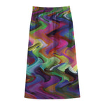 Watercolor Psychedelic Print Cotton Front Slit Maxi Skirt