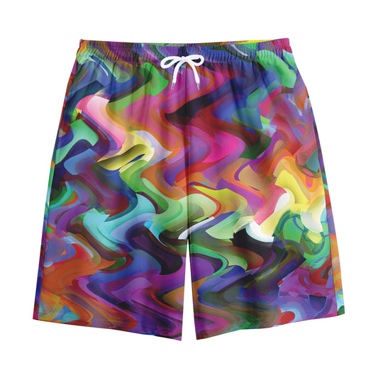 Watercolor Psychedelic Print Cotton Shorts