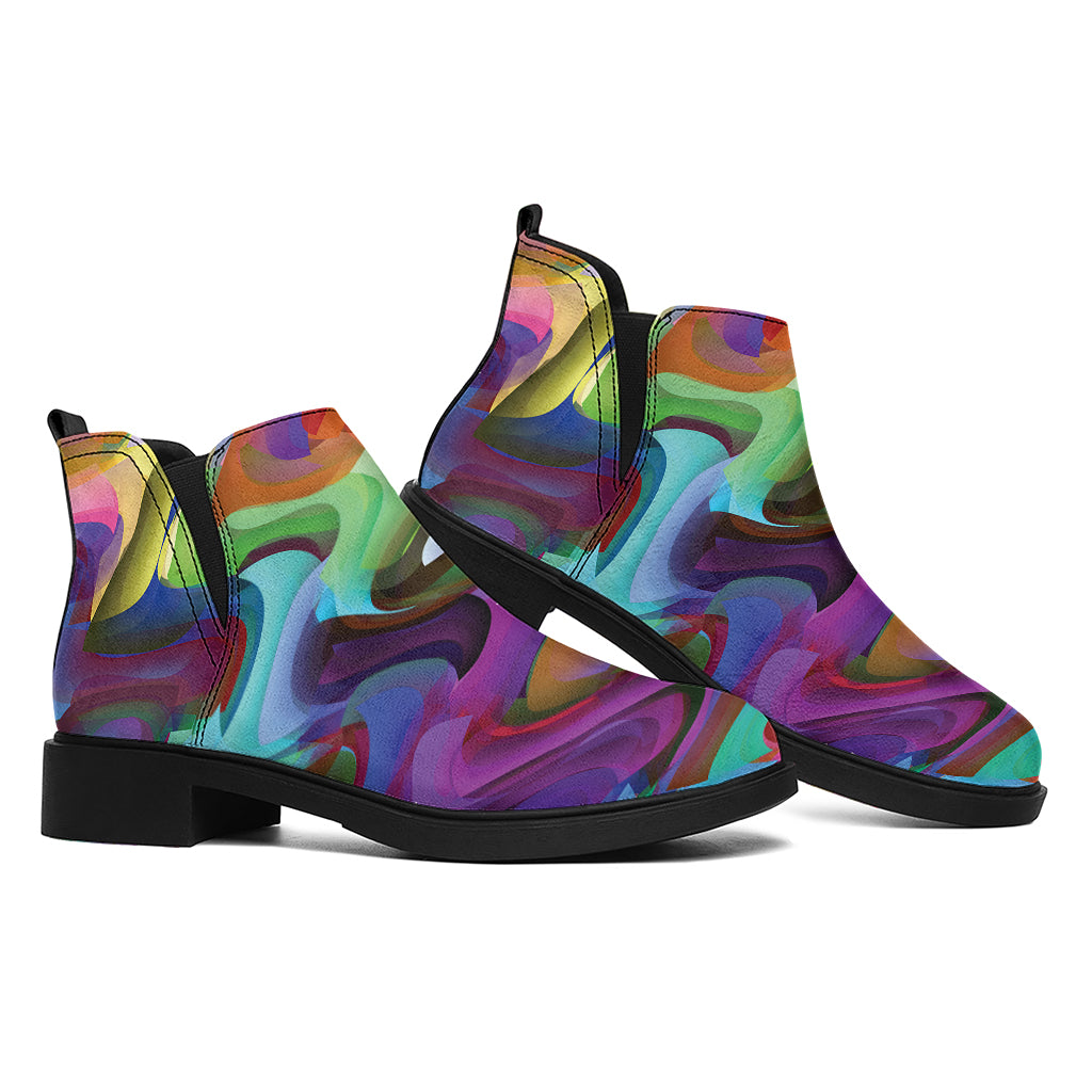 Watercolor Psychedelic Print Flat Ankle Boots