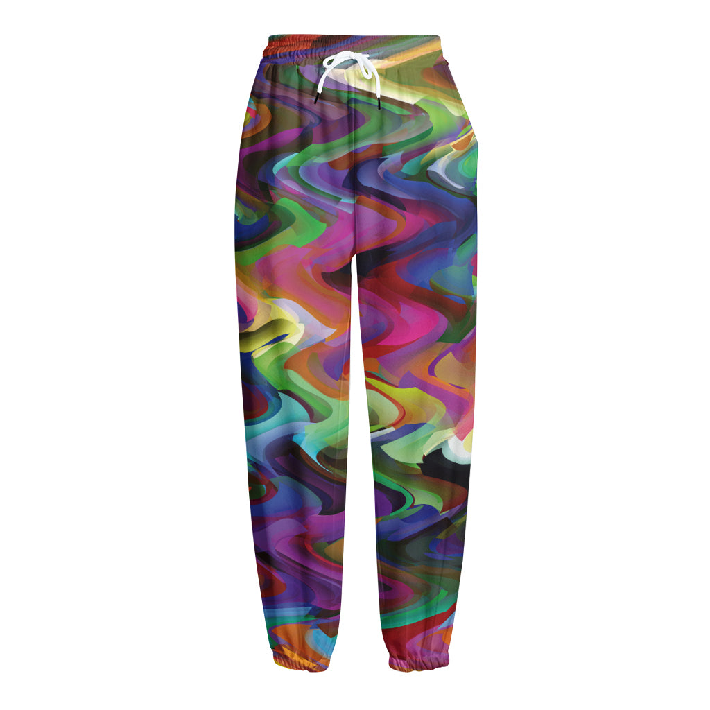 Watercolor Psychedelic Print Fleece Lined Knit Pants