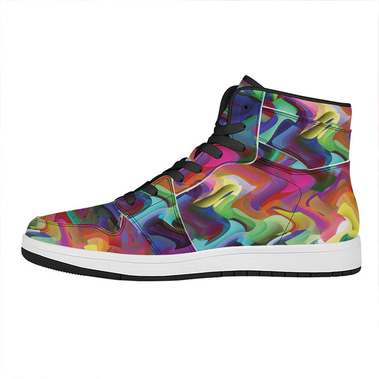 Watercolor Psychedelic Print High Top Leather Sneakers
