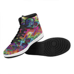 Watercolor Psychedelic Print High Top Leather Sneakers