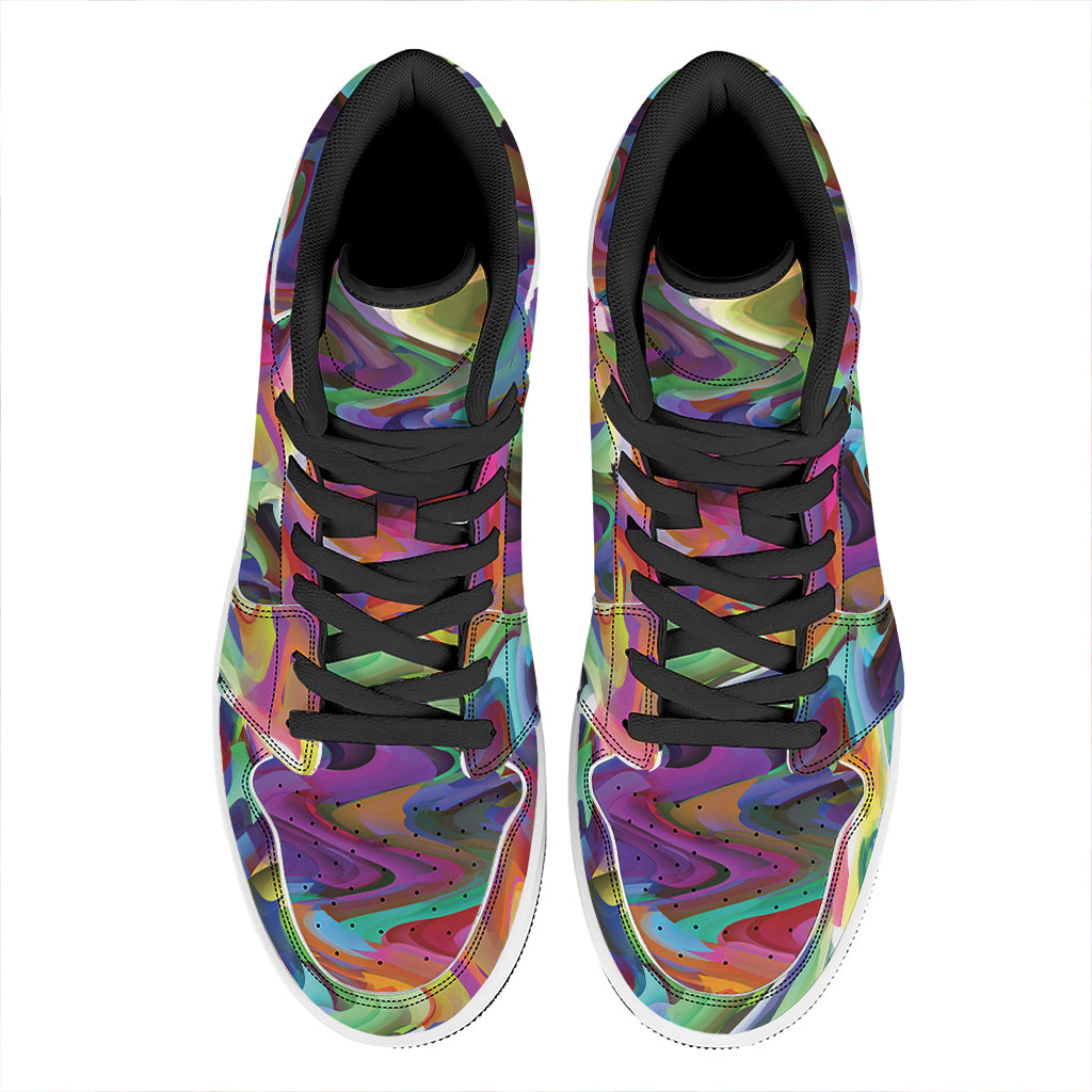 Watercolor Psychedelic Print High Top Leather Sneakers
