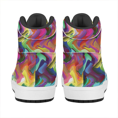 Watercolor Psychedelic Print High Top Leather Sneakers