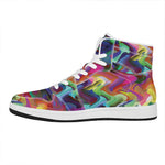 Watercolor Psychedelic Print High Top Leather Sneakers