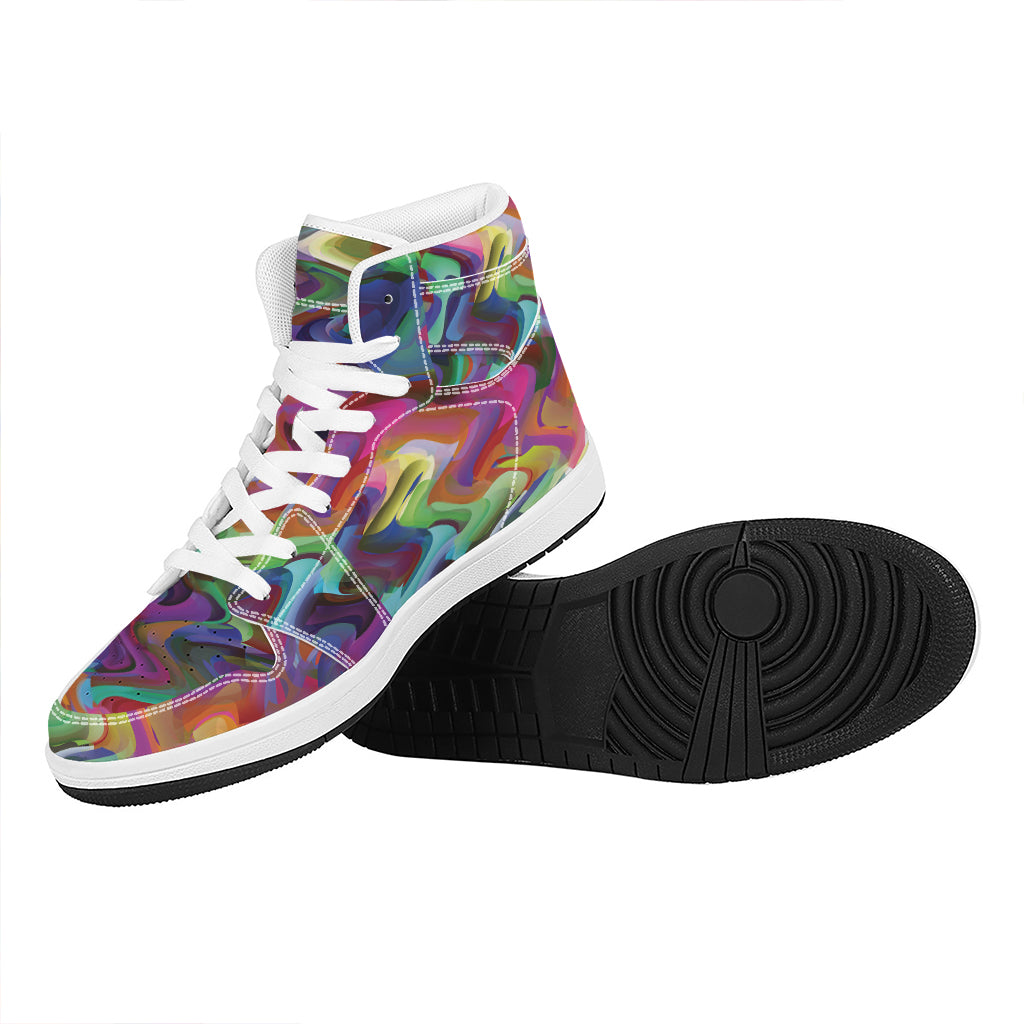 Watercolor Psychedelic Print High Top Leather Sneakers