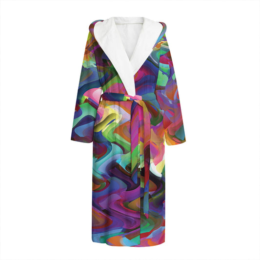 Watercolor Psychedelic Print Hooded Bathrobe