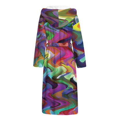 Watercolor Psychedelic Print Hooded Bathrobe
