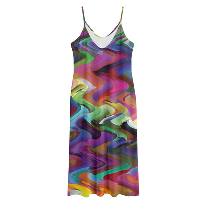 Watercolor Psychedelic Print Jersey Midi Cami Dress
