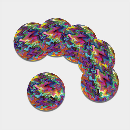 Watercolor Psychedelic Print Leather Coaster Set