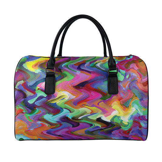 Watercolor Psychedelic Print Leather Duffle Bag