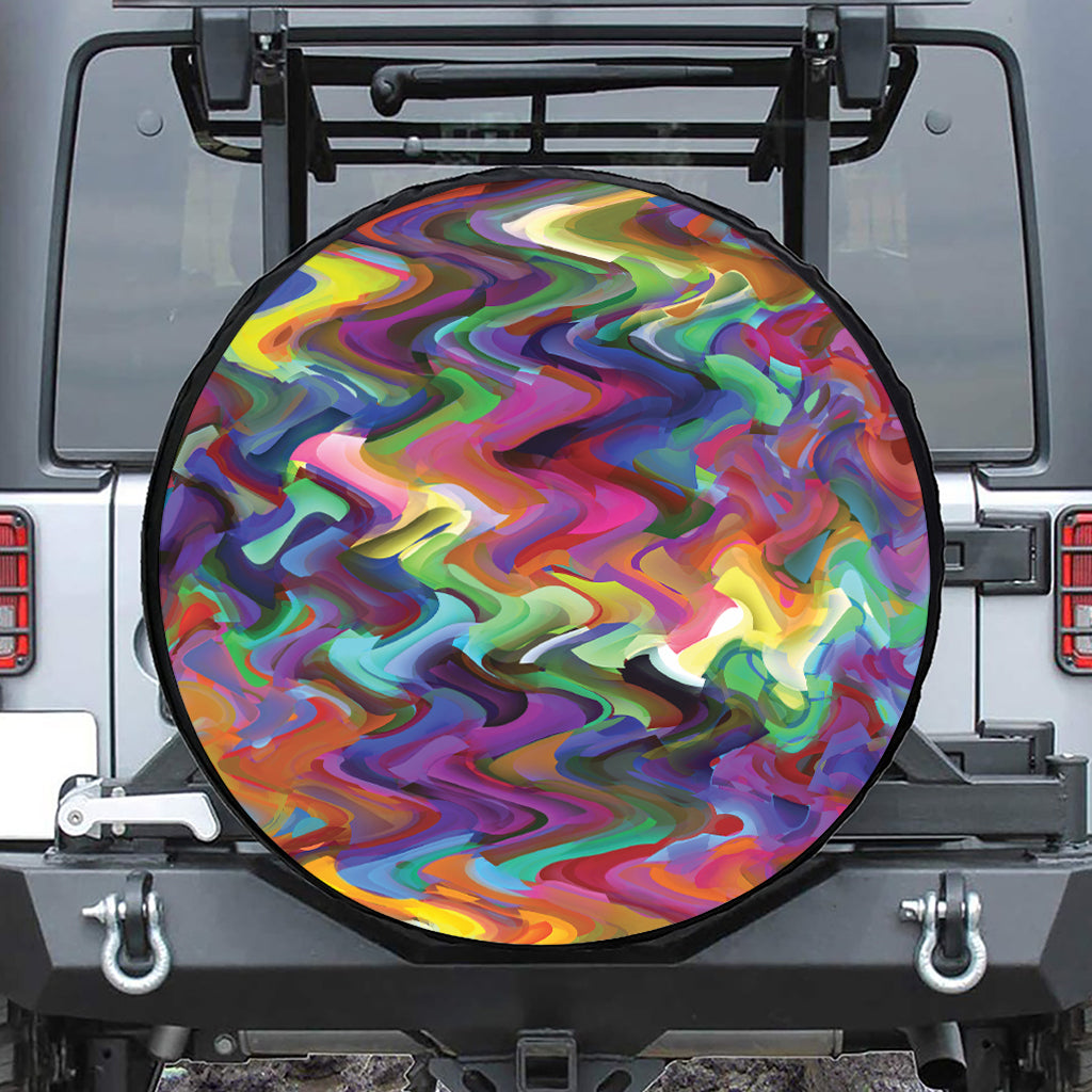 Watercolor Psychedelic Print Leather Spare Tire Cover