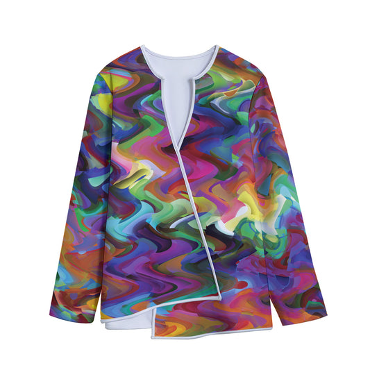 Watercolor Psychedelic Print Long Sleeve Short Coat
