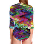 Watercolor Psychedelic Print Long Sleeve Swimsuit