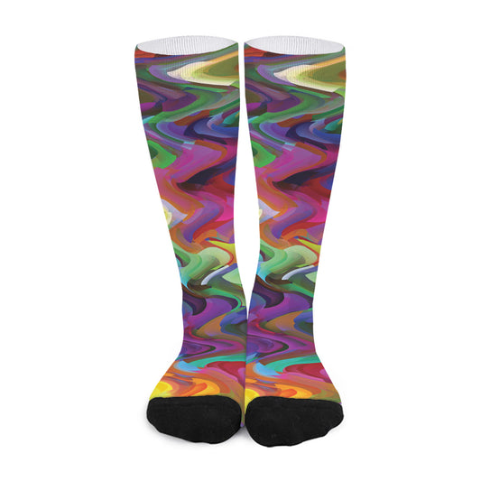 Watercolor Psychedelic Print Long Socks