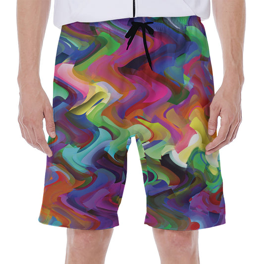 Watercolor Psychedelic Print Men's Beach Shorts